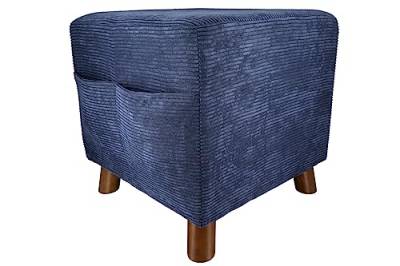 GILDE Polsterhocker im Cord Design blau - Sitzwürfel Hocker mit Holzfüßen - 2 seitliche Taschen für Zeitung Fernbedienung - quadratisch 40 x 40 cm - Höhe 40 cm von GILDE