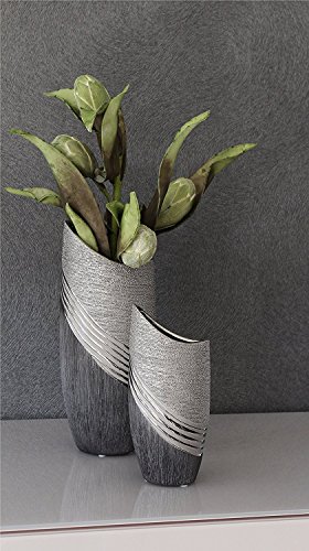 Moderne Dekovase Blumenvase Tischvase aus Keramik silber/grau Höhe 20 cm von GILDE