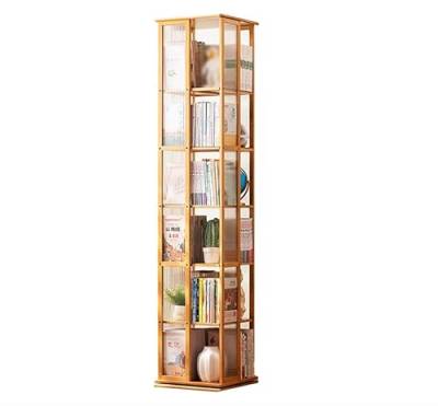GJVBGA Acryl + Bambus Bücherregal 360° drehbar, Bücherregal, Büro, Arbeitszimmer, Bücherregal, stehend, freistehendes Bücherregal(Size:37 * 151CM,Color:Holz) von GJVBGA
