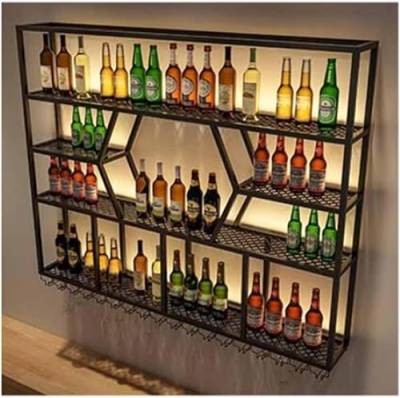 Wandmontiertes LED-Weinregal, Flaschen- und Glashalter, Metall, schwebende Regale, zum Aufhängen, Kelch für Zuhause, Restaurant, Bars (Größe: 120 x 20 x 125 cm) von GJVBGA