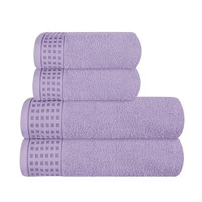 GLAMBURG Ultra Soft 4er-Pack Handtuch-Set, Baumwolle, enthält 2 übergroße Badetücher 70 x 140 cm, 2 Handtücher 50 x 90 cm, für den täglichen Gebrauch, kompakt und leicht — Dunkelviolett von GLAMBURG