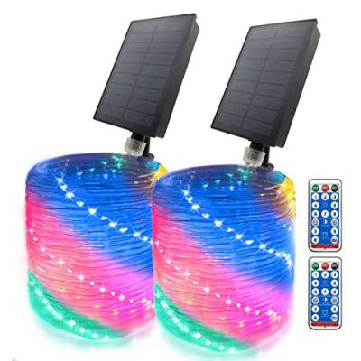 GLPE Solar Lichtschlauch Außen,2 Stücke×20M 200 LEDs Solar Lichterkette Outdoor Wetterfest,8 Modi Lichterschlauch Aussen mit Fernbedienung für Garten,Weihnachten,Trampolin,Schwimmbad von GLPE