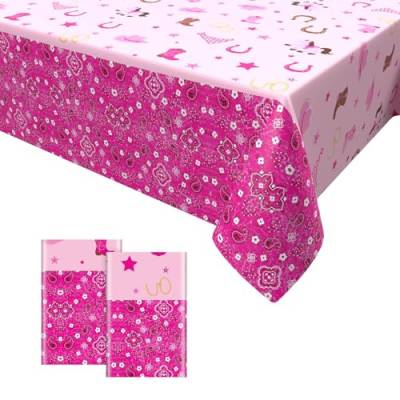 2PCS Cowgirl Tischdecken,Geschlecht Reveal Party Tischtuch Rosa Geburtstag Tischdecke Einweg Plastik Wasserdicht Tischdecke für Baby Dusche Party Dekorationen Mädchen Frauen 137 x 274cm von GRESATEK