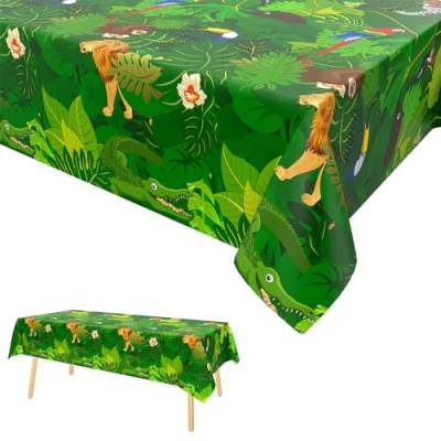 Safari Dschungel Tischdecke,Grün Party Tischdecke Kunststoff Einweg Tischdecke Junge Thema Geburtstag Partyzubehör für Kinder Jungen Mädchen 137 x 274cm von GRESATEK