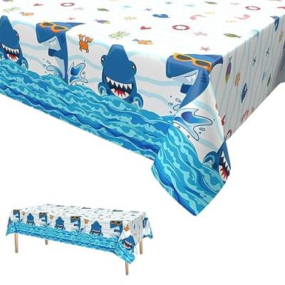 Unter dem Meer Tischdecken,Ozean Tiere Hai Party Tischtuch Plastik Wasserdicht Einweg Tischdecke für Ozean Geburtstag Jubiläum Party Supplies 137 x 274cm von GRESATEK