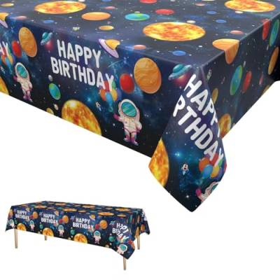 Weltraum Tischdecken,Astronautischer Planet Party Tischtuch Plastik Wasserdicht Solarsystem Tischdecke Planeten Themen Geburtstag Dekorationen für Jungen Mädchen 137 x 274cm von GRESATEK