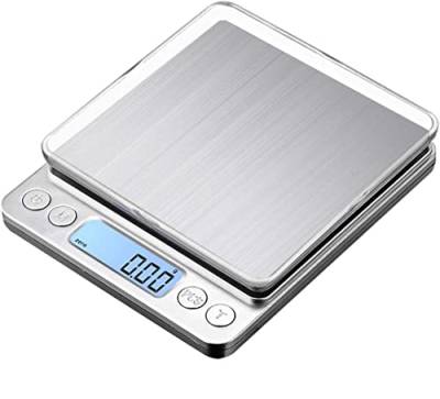 3000g Digitale Küchenwaage, Briefwaage, Haushaltswaage, Feinwaage mit Tare-Funktion 3000 x 0,1g mit LCD-Display Edelstahl Plattform zum Messen von Lebensmittel Schmuck, silber von GVEFIVME