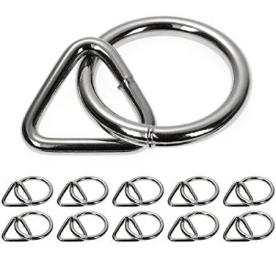 Ganzoo 10er Set O - Ring kombiniert mit Triangel aus Stahl, Stahl-Ring,Stärke 5mm, Farbe Chrom Silber von Ganzoo