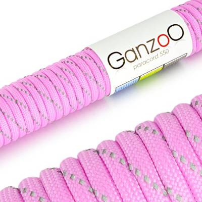 Ganzoo © Paracord 550 Seil REFLEKTIEREND, universelles Survival-Seil aus reißfestem Parachute Cord/Paracord 550" (Kernmantel-Seil aus Nylon), 550lbs, Gesamtlänge 31 Meter (100 ft) - (Pink) von Ganzoo
