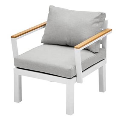 Gartenfreude 2850-1002-01 Aluminium Ambience, flexibel einsetzbar mit wasserabweisenden Kissen, Weiß/Grau, Sessel von Gartenfreude