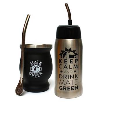 Gaucho Cebar OUTDOOR Set | Yerbomos Thermoskanne for Yerba Mate Tee 580 ML, ein tragbares Zubehör für Yerba Mate Schwarz | Mate-Tee Edestahl becher mit Trinkhalm Bombilla | Dishwasher Safe and Durable von Gaucho Cebar