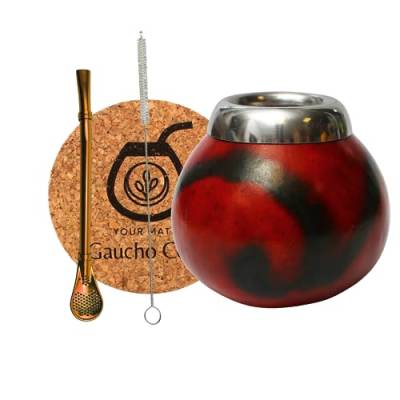 Gaucho Cebar Set mit Natürlichem Kalebassen für Yerba Mate-Tee | Kürbis Tasse und Edelstahl Trinkhalm Bombilla Straw | Accessories von Gaucho Cebar
