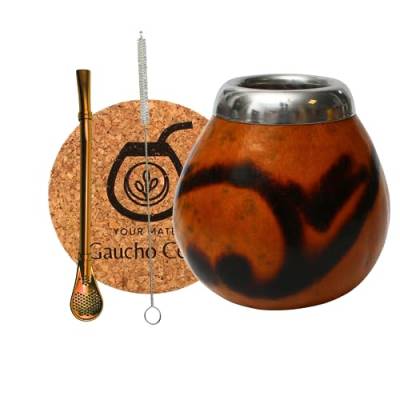 Gaucho Cebar set Natürlichem Kalebassen für Yerba Mate-Tee | Kürbis Tasse und Edelstahl Trinkhalm Bombilla Straw | Accessories - korkpad und von Gaucho Cebar