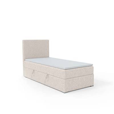 FEDVE Boxspringbett 100x200 Beige - Kolorado – Dauerhaft Bett mit Bettkasten Links – Praktisches Einzelbett für Viele Jahr – Kopfteil Bett mit Stauraum zum Schlafzimmer von Generic