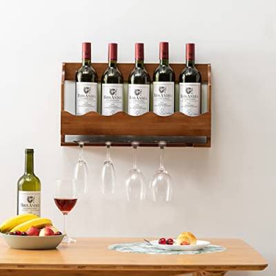 Wandmontiertes Weinregal und Glashalter, rustikales Holz-Weinaufbewahrungsregal, Stielglashalter für die Dekoration zu Hause, in der Küche, im Esszimmer, in der Bar von Generic