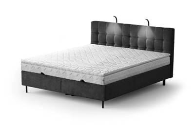 Moderne Boxspringbett NUMA Bett mit Bettkasten Ziernähten Bonell Matratze H3 Federkern Polsterbett Doppelbett Schlafzimmer (Black - Aston 18, 140 x 200 cm) von Generisch