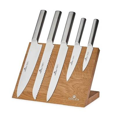 Gerlach Ambiente Magnetic Messerset Küchenmesserset mit Messerbrett Magnetisch 5 Messer aus Edelstahl Küchenmesser Kochmesser Brotmesser Gemüsemesser Küche Küchenutensilien Küchenzubehör von Gerlach