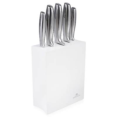 Gerlach Modern Messerblock Messerset Küchenmesserset 5 Messer Edelstahl Küchenmesser im Block Weiß Kochmesser Brotmesser Gemüsemesser Küche Küchenutensilien Küchenzubehör von Gerlach