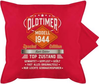 Kissenbezug - 80. Geburtstag Kissen - Oldtimer Special Vintage 1944 - Name - Retro Look zum Achtzigsten - 50 x 50 cm - Rot - 80 Jahre 1943 Geschenke 80.Geburtstag personalisierte achtzigster von Geschenk mit Namen personalisiert by Shirtracer