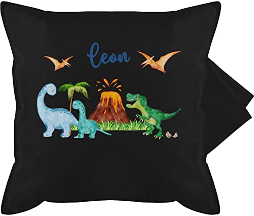 Kissenbezug - Kissen - Dinosaurier Dino Dinos - 50 x 50 cm - Schwarz - saurier Dinosaurs kuschelkissen Tieren Tiere kissenhülle Tier Schulkind und Einschulung personalisierter Name wütender von Geschenk mit Namen personalisiert by Shirtracer