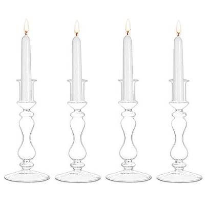 Glas Taper Kerzenhalter 4Pcs Wide Base Candlestick Holder Tischdekoration Für 2cm Taper Kerzen Indoor Outdoor für Hochzeitsfeier Abendessen von Glasseam
