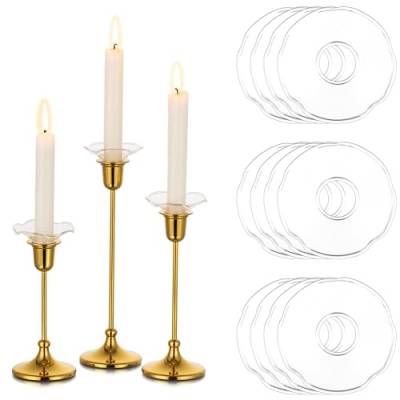 Glasseam Tropfschutz Kerze für Kerzenständer Glas: Klar 12er Kerzen Tropfenfänger für Kerzenhalter Modern Stabkerze Halter Kerzentropfschutz für Haus Wohnzimmer Adventskerzenhalter von Glasseam