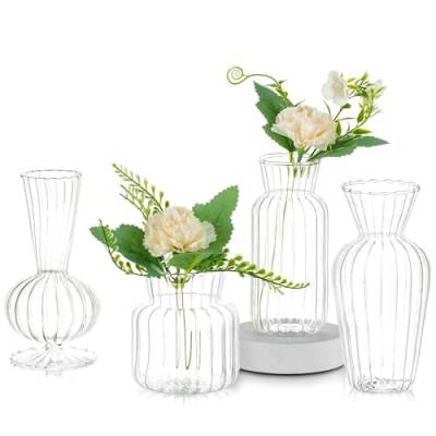 Glasvase für Blumen 4er Set Enghals Knospe Vase Moderne Sweet PEA Vase für Tischdekoration Innendekor Hochzeit von Glasseam