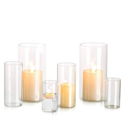 Kerzenhalter Glas Set Kerzenständer Glaszylinder: Modern Windlicht Für Stumpenkerzen Teelicht Pampasgras Vasen Hochzeit Tischdeko Glasvase Zylinder Deko Wohnzimmer Esstisch (S+M+L, 2 Sätze) von Glasseam