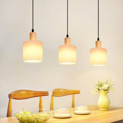 Glitzerlife Pendelleuchte Esstisch Hängelampe Holz - Esszimmerlampe Vintage E14 Hängeleuchte Weiß Esstischlampe Rustikal hängend Pendellampe Stoffschirm für Restaurant Küche Wohnzimmer Arbeitszimmer von Glitzerlife