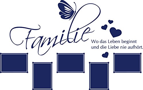 Fotowand Wandtattoo Wohnzimmer mit Spruch und Fotos, Wand Deko als Geschenk, Fotohalter Photo Wall Familie (90x57cm // 049 königsblau) von Graz Design