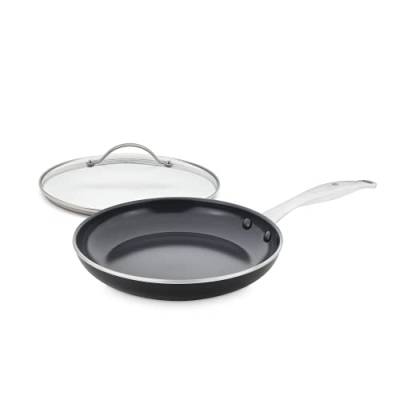 GreenPan Pfanne Bratpfanne Induktion Keramik Beschichtet, Toxinfreies Kochen, Ofen- und Spülmaschinengeeignet mit Universal Glasdeckel für Bratpfanne und Kochtopf mit Edelstahl Griff - 24 cm, Schwarz von GreenPan