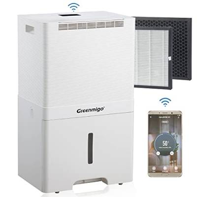 Greenmigo 55L/Tag WiFi Luftentfeuchter mit HEPA-Filter Ionisator für Räume bis 150m2,Raumentfeuchter Entfeuchter Elektrisch mit Luftreiniger Funktion,Mobile Wäschetrocknung,App-Steuerun,24h Timer von Greenmigo