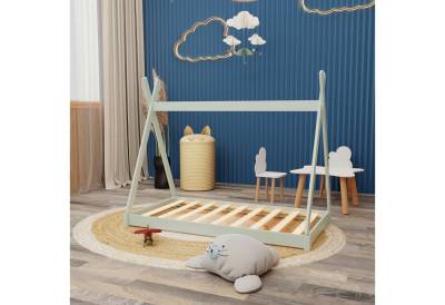 HAGO Kinderbett Montessori Kinderbett 140x70cm mint Tipi Spielbett Zeltform Holz boden von HAGO