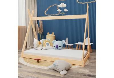 HAGO Kinderbett Montessori Kinderbett 200x90cm natur Tipi Spielbett Zeltform Holz von HAGO