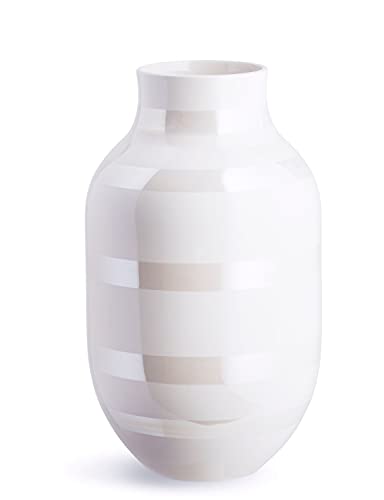 Kähler Vase H31 cm Omaggio Originaldesign mit handgemalte Streifen, Weiss von HAK Kähler