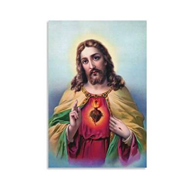 Jesus Christus Weißgold und rotes Herz und Dornen, 3 Poster, dekoratives Gemälde, Leinwand, Wandposter und Kunstdruck, modernes Familienschlafzimmer-Dekorationsposter, 60 x 90 cm von HAPPOW