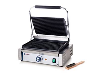 HENDI Kontaktgrill, Panini-, sandwich- & Kontaktgrill, Regelbar bis max. 300°C, Oberseite (H)530mm, Grillfläche 340x230mm, 230V, 2200W, 430x379x(H)210mm, Edelstahl von HENDI