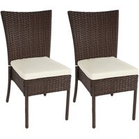 Neuwertig] 2er-Set Poly-Rattan Stuhl HHG 949, Balkonstuhl Gartenstuhl, stapelbar braun, Kissen creme - brown von HHG