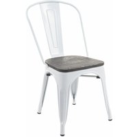HHG - Stuhl 893 inkl. Holz-Sitzfläche, Bistrostuhl Stapelstuhl, Metall Industriedesign stapelbar weiß - white von HHG