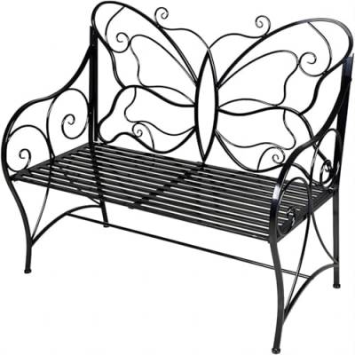 HLC Gartenbank aus Metall, Antik-Optik, für den Garten, Doppel-Sitzfläche, mit dekorativer gusseiserner Rückenlehne Butterfly Bench von HLC