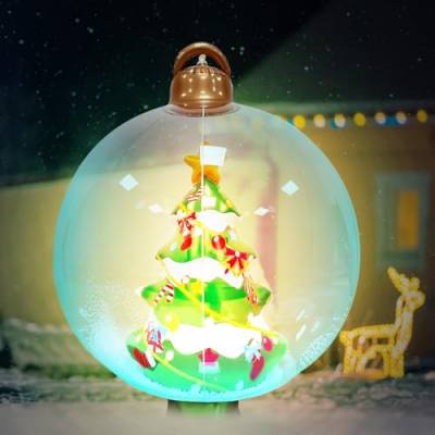 60cm Aufblasbare Weihnachtskugeln PVC Weihnachtskugel mit LED Licht und Fernbedienung 4 Modi Beleuchtete Weihnachtskugeln LED Weihnachtsdekorationen für Hochzeit Außendekoration (Weihnachtsbaum) von HLJS