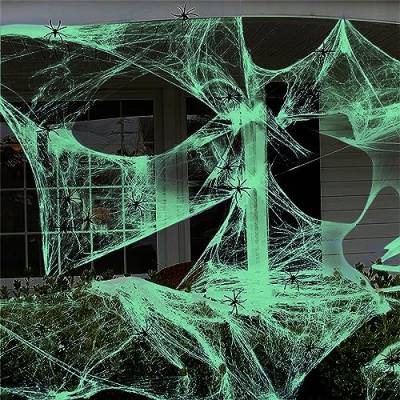 Leuchtende Spinnennetze, Halloween-Dekorationen, leuchtet im Dunkeln, Spinnennetze, dehnbare DIY-Spinnweben mit gefälschter Spinne für drinnen und draußen, gruselige Atmosphäre (60 g leuchtende von HMRigbly