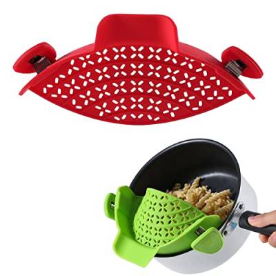 Nudelsieb – Küchenhelfer Siebe und Sieb Silikon Sieb Clip on Sieb für Töpfe Küchensieb für Fleisch Gemüse Obst (Rot) von HMRigbly