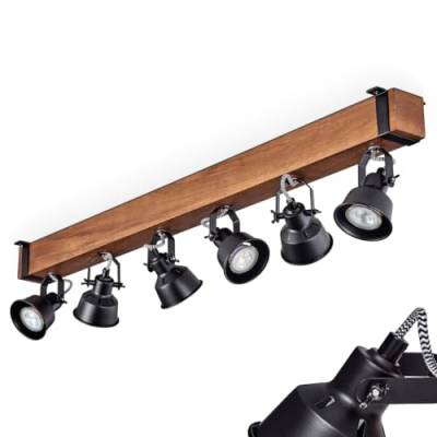 Deckenleuchte Safari, moderne Deckenlampe aus Metall/Holz in Schwarz/Dunkelbraun, Deckenleuchte im Industrial Design mit verstellbaren Schirmen, 6-flammig, 6 x GU10 ohne Leuchtmittel von HOFSTEIN