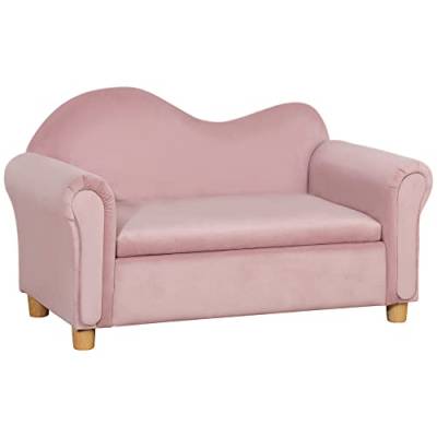 HOMCOM Kindersofa Kindercouch mit Stauraum, Spielsofa für Kinder, Zweisitzer für Kinder 3-5 Jahre, 2-Sitzer Kindermöbel aus Niederländischem Vlies, Rosa, 84 x 41,5 x 48,5 cm von HOMCOM