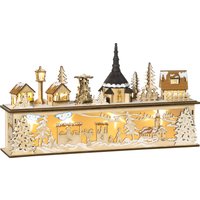 HOMCOM Weihnachtsdeko Verschneites Weihnachtsdorf mit 10 LEDs Winterlandschaft beleuchtet Fensterdeko Tischdeko Natur 45 x 10 x 25 cm von HOMCOM