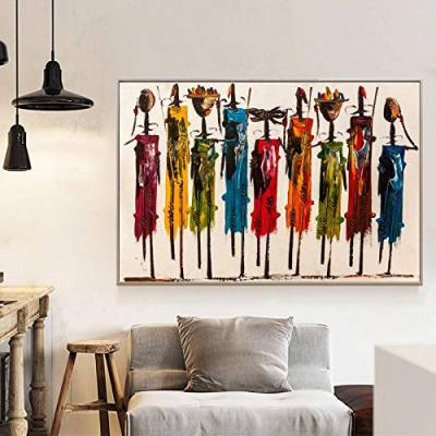 HONGC Abstrakte Poster Afrikanische Frau Malerei auf Leinwand Poster und Drucke Wandkunst für Wohnzimmer Wohnkultur 80 x 120 cm (31 x 47 Zoll) mit Rahmen von HONGC