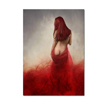 HONGC Frau in Rot sexy erotische nackte Wandkunst Leinwand Poster Drucke Gemälde Wandkunst Bilder für Wohnzimmer Wohnkultur 30x40cm / 11,8"x 15,7" Kein Rahmen von HONGC