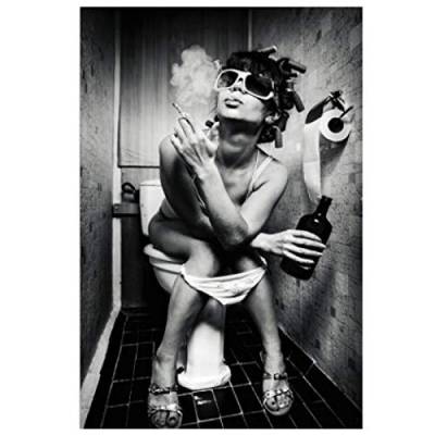 HONGC Gedruckt auf Leinwand Mädchen Toilette Rauchen und Trinken Leinwand Malerei Pub Bar Toilette Wandkunst Poster und Drucke Bild für Badezimmer Dekor 30x40cm / 11,8"x 15,7" Kein Rahmen von HONGC