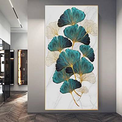 HONGC Ginkgo Biloba Aquarell Pflanze Grüne Blätter Leinwand Malerei Kunstdruck Poster Bild Wand Moderne Minimalistische Schlafzimmer Wohnzimmer Dekoration 70x120cm Mit Rahmen von HONGC